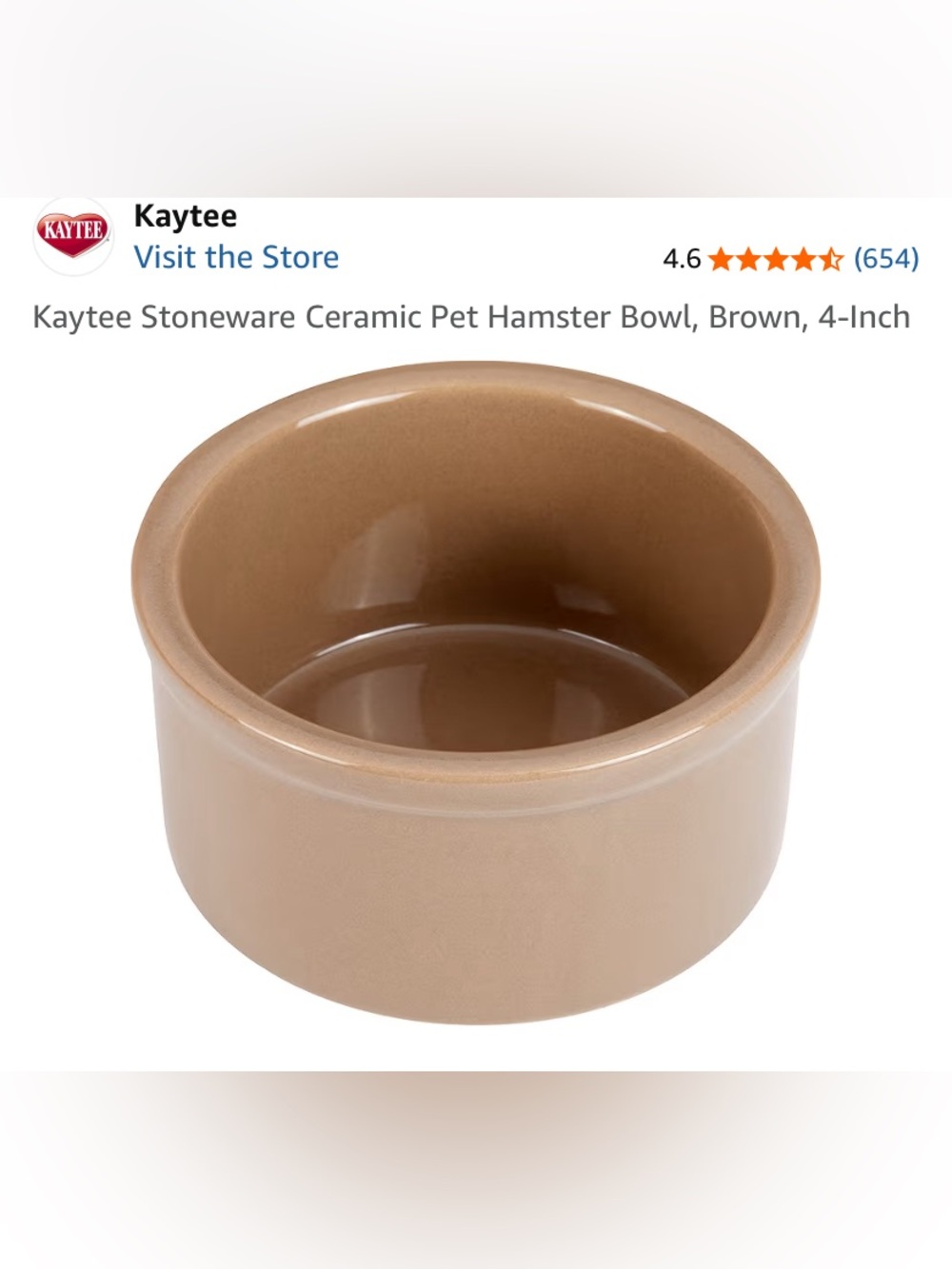 Kaytee Brown Stoneware Pet Bowl